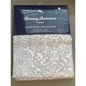 Tommy Bahama Fabric Shower Curtain Blue Medallion Flowers Cotton Blend 72x72 New